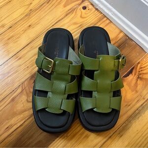 Charlotte Stone green leather fisherman’s sandals